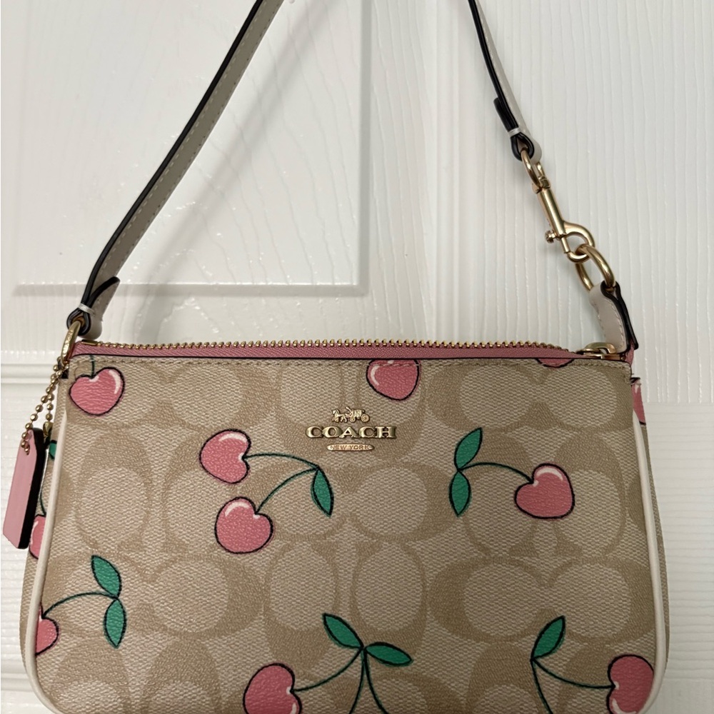 Coach Tan and Pink Cherry Shoulder Bag